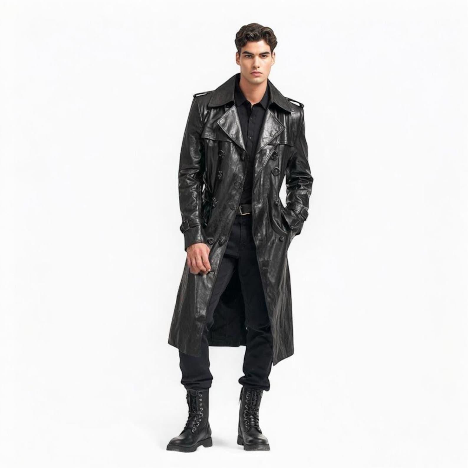 Genuine Leather Long Trench Coat: Gothic Steampunk Duster Jacket
